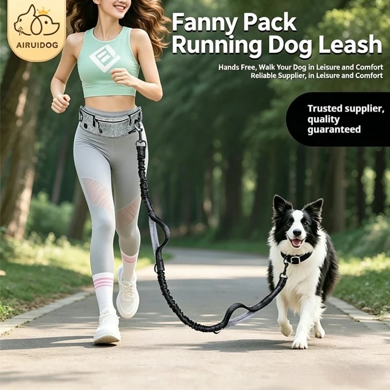 Guinzaglio per Cani Anti-Strappo in Nylon Riflettente Multifunzionale con Marsupio Sportivo Retrattile per Animali Domestici