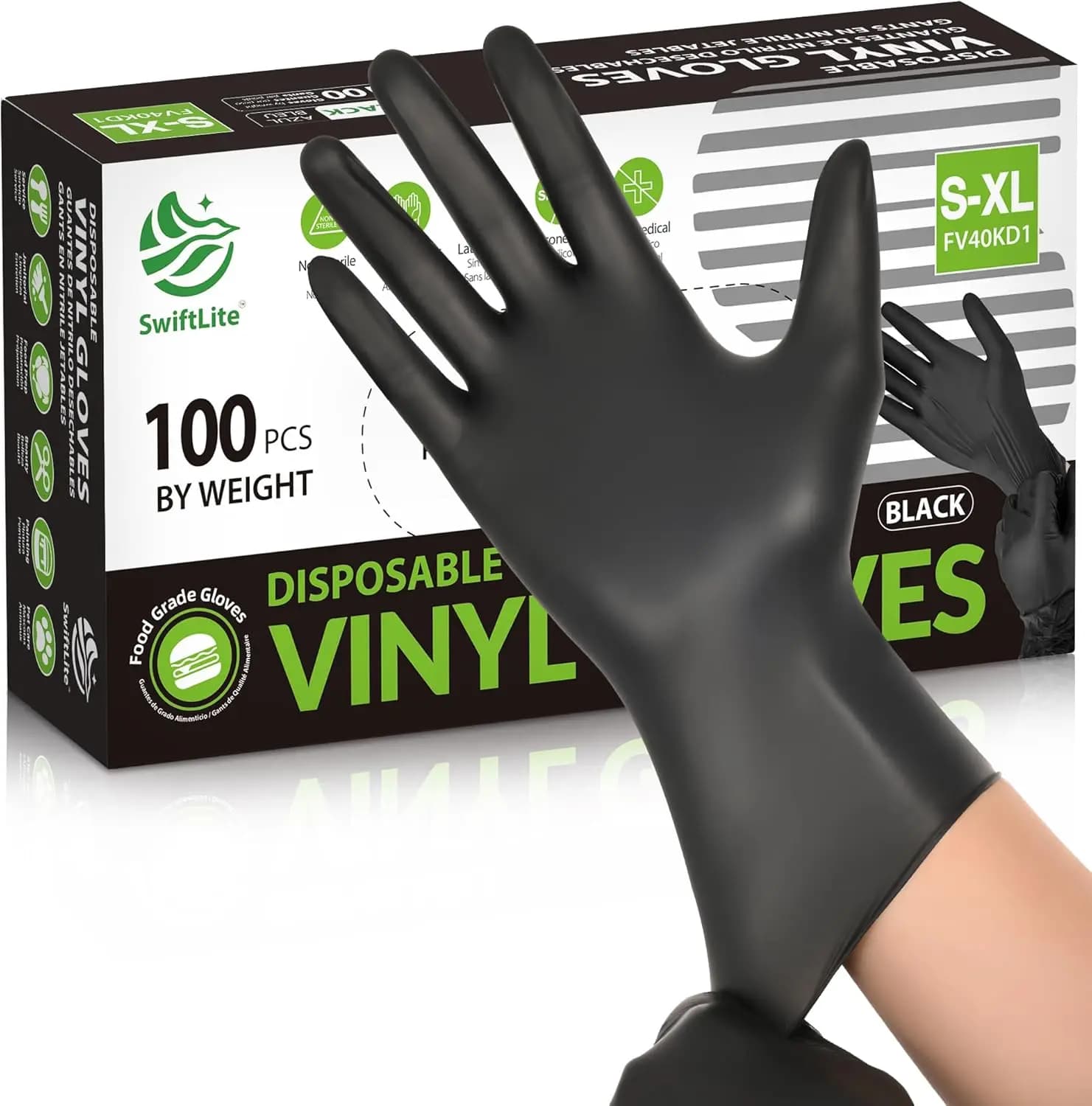 Black Vinyl Gloves, Food Grade Gloves Disposable Latex Free & Powder Free, Guantes for Cleaning Cooking Food Prep