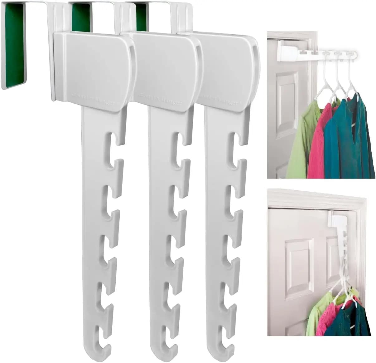 Organizzatore appendiabiti da appendere sopra la porta, ganci a cascata salvaspazio, bianco