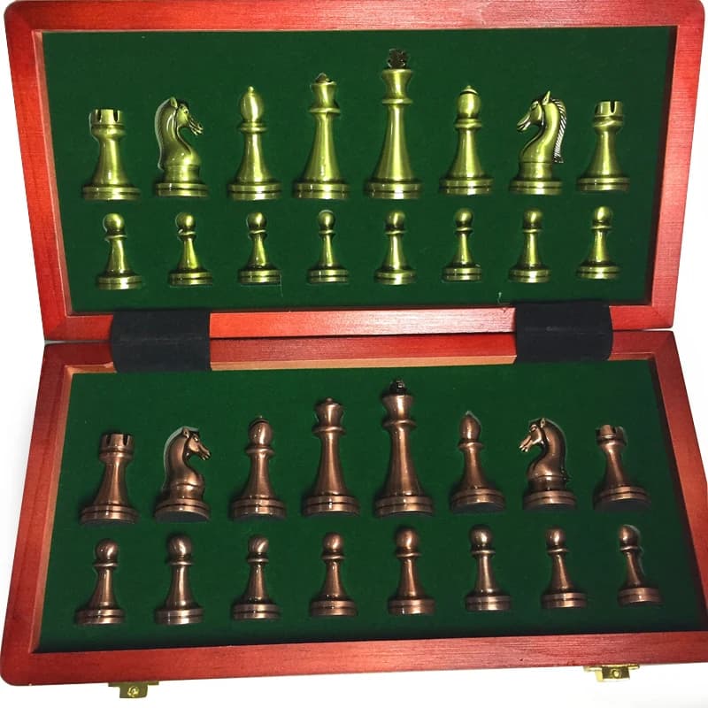 BSTFAMLY set di scacchi in metallo, gioco portatile di scacchi internazionali, gioco di scacchi con scacchiera in legno floding altezza king 56 mm, LA46