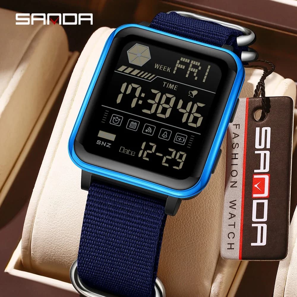 Orologio elettronico sportivo SANDA Youth per uomo e donna, impermeabile 5ATM, multifunzionale, ultra sottile, orologio da coppia con cinturino in nylon