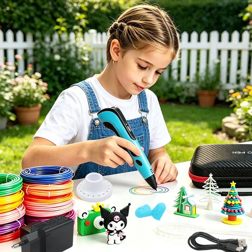 Divertente e Popolare Regalo di Natale e Compleanno per Bambini, Penna 3D con Display LED, Adattatore di Alimentazione, Custodia da Viaggio e Filamento PLA Colorato