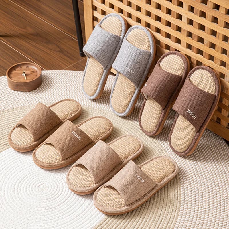 Women's linen slippers with platform, Spring Summer 2026 model, women's shoes design, new indoor slippers, for couple, with soft non-slip sole