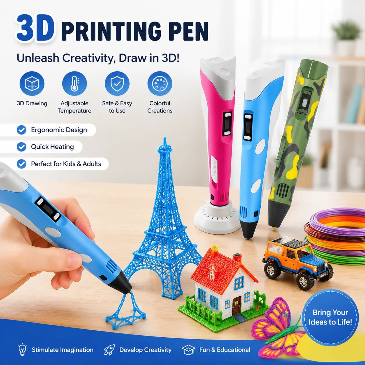 3D Printing Pen for Kids and Adults with 9M PLA Filament High-Temp DIY Art Graffiti Drawing Pen Christmas Birthday Gift SetCraft
