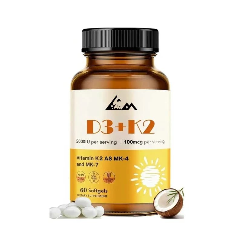 Vitamin D3 K2 Supplement, 2-in-1 Vitamin D&K Complex with Coconut Oil. Promote Bone and Immune Health