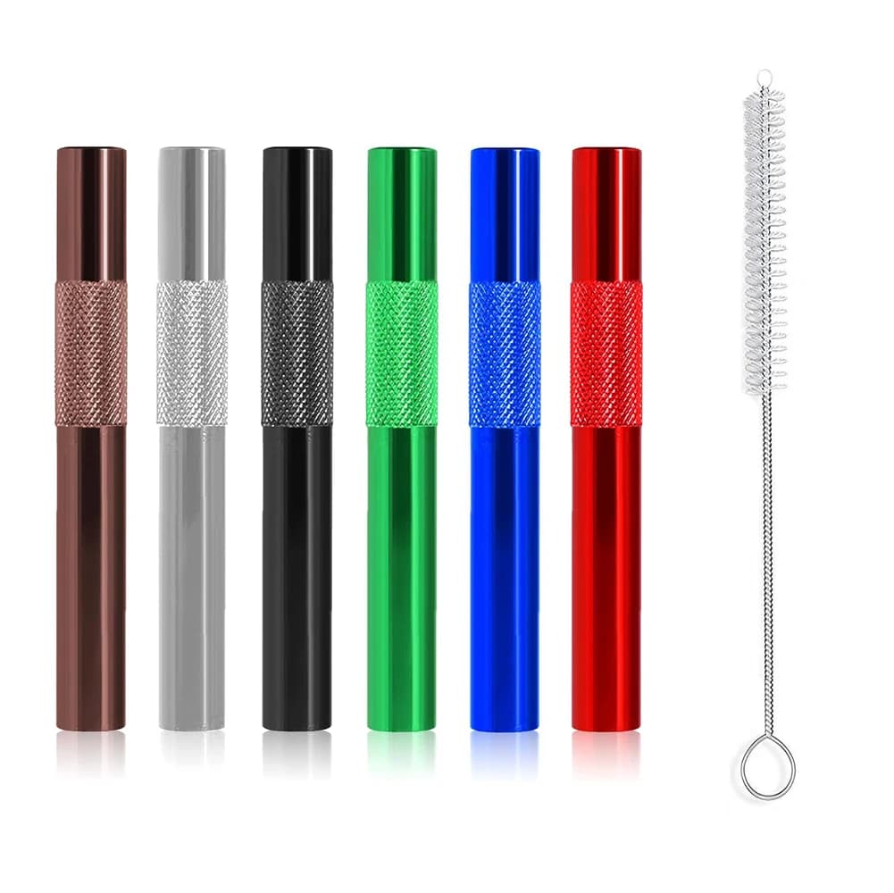 Portable Mini Straw Dispenser 3/5 Packs Reusable Aluminum Alloy Straw Tube Drinking Set with Clean Brush for Kitchen Outdoor