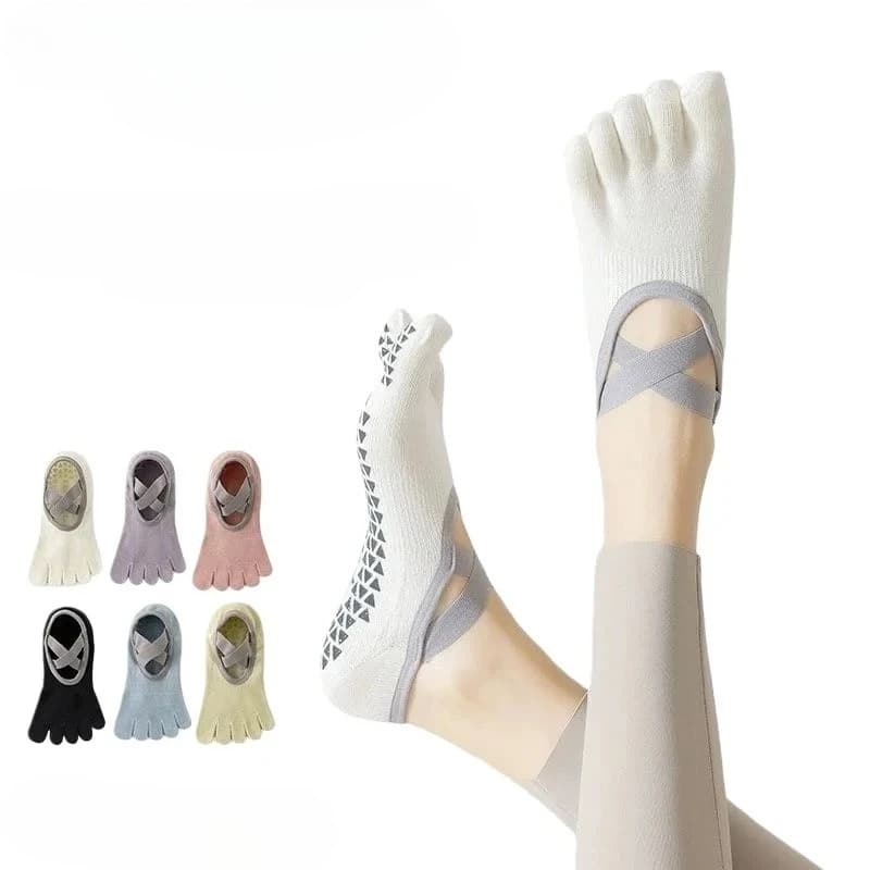 1pair Women's Yoga Socks with Five-Toe Split Design Anti Slip Pilates Socks Five Toe Silicone Bandage Fitness Sports Cotton Sock