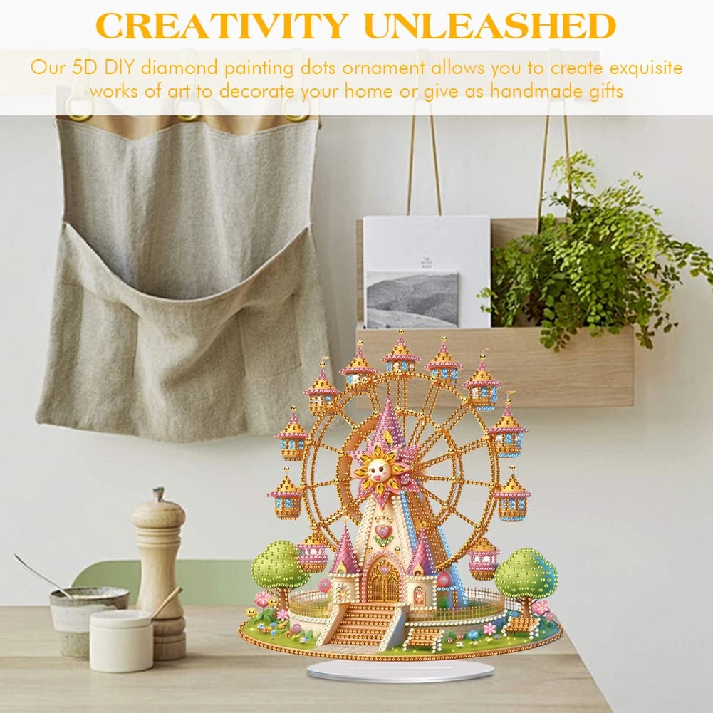Acrylic Special Shaped Castle Ferris Wheel Diamond Painting Tabletop Ornaments Kit Desktop Diamond Art Kits for Table Decoration