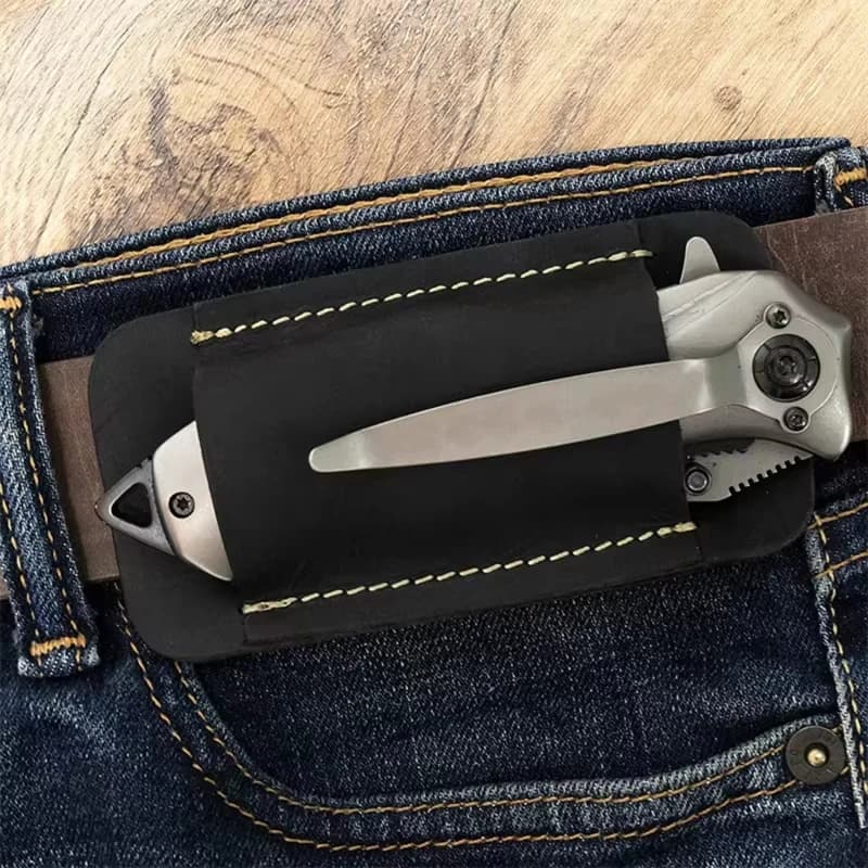 Genuine Leather EDC Folding Knife Sheath Waist Carrier Survival Storage Outdoor Accessory Knives Cover for Folding Knives