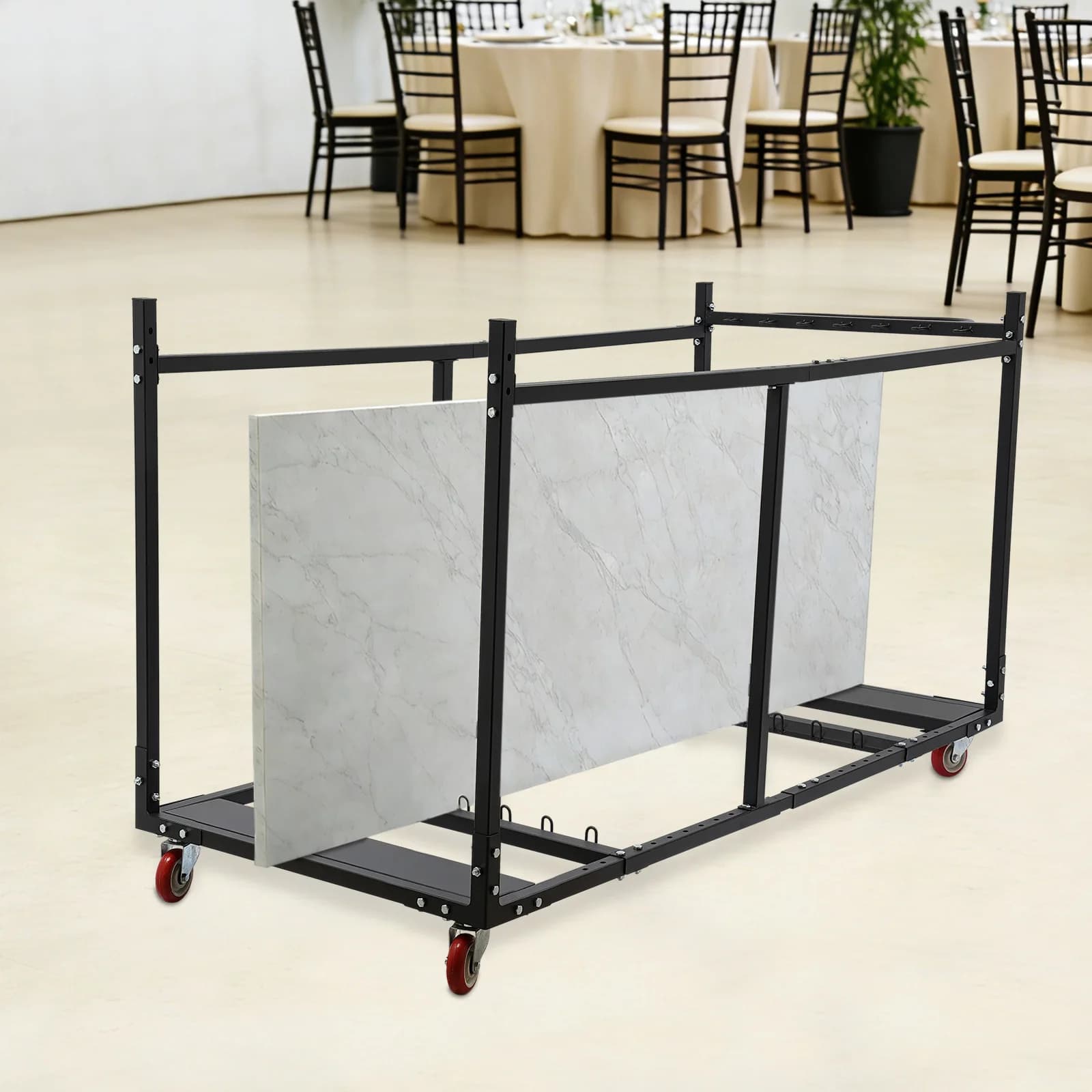 Folding Table Trolley Rectangular Stainless Steel 33*75*39 inches, Adjustable and Mobile, with U rings and Practical Handle