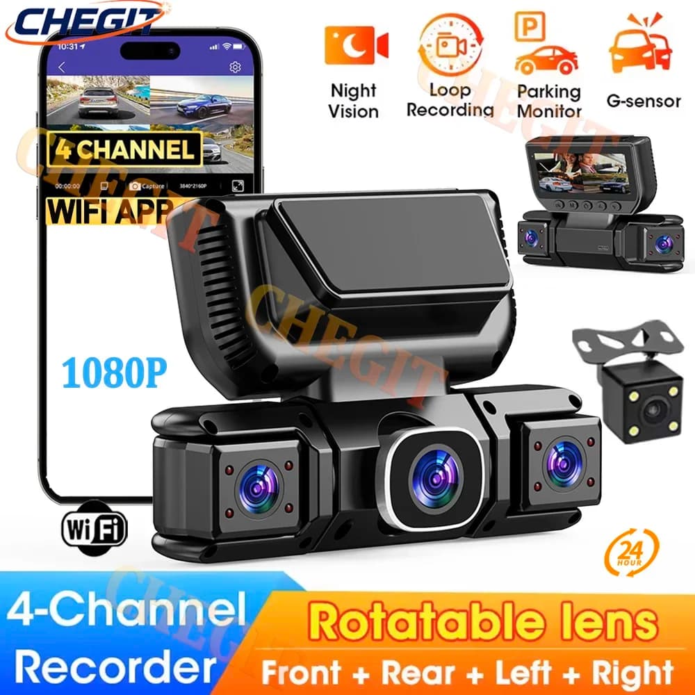 4 channels DVR for car WIFI 1080P Video recorder 360 degrees Dash Cam Night vision 24H Hardware kit Front and rear view camera for car