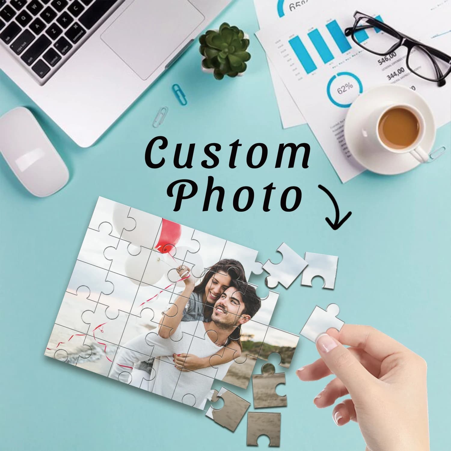 Puzzle in Legno Personalizzato con Foto di Coppia, Regalo per Compleanno, Matrimonio, Anniversario, San Valentino, 35/150/300/500/1000 Pezzi