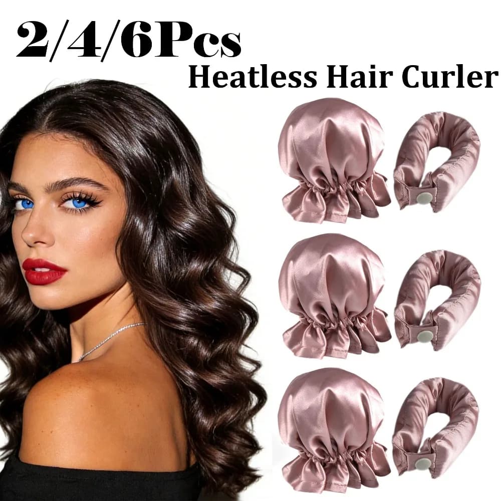 2/4/6 pieces Set of heat-free hair curlers with satin caps No heat Gripping rods Heat-free curls Curl Bar Wavy Hair styling tool