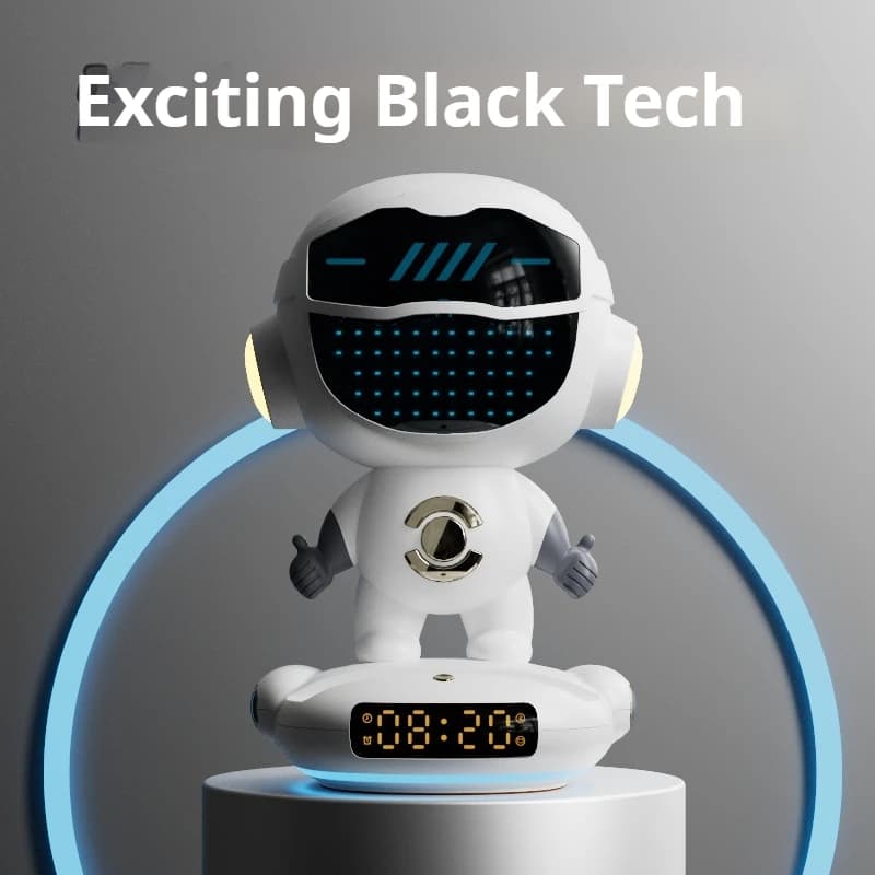 Bluetooth Speaker AI Astronaut Style with Digital Alarm Clock Wi-Fi, Environmental Light RGB, FM Radio and Night Light for Sleep Help