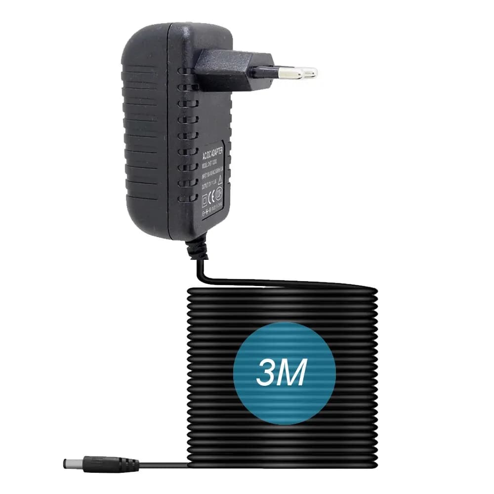 Adattatore di alimentazione spina UE 3 metri cavo di prolunga ingresso AC100-240V uscita DC 12V 2A per telecamera CCTV di sicurezza LED 2,1 mm * 5,5 mm