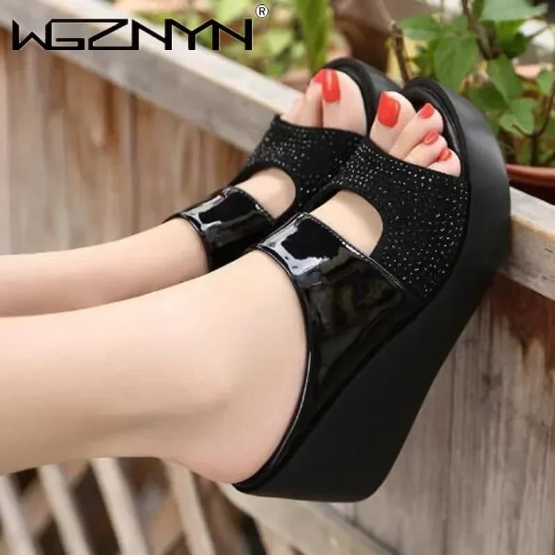 Luxury Designer Summer Women Platform Slippers Wedge Ladies Flip Flops High Heeled Slip on Shoes Casual Solid Sandal Woman Shoes