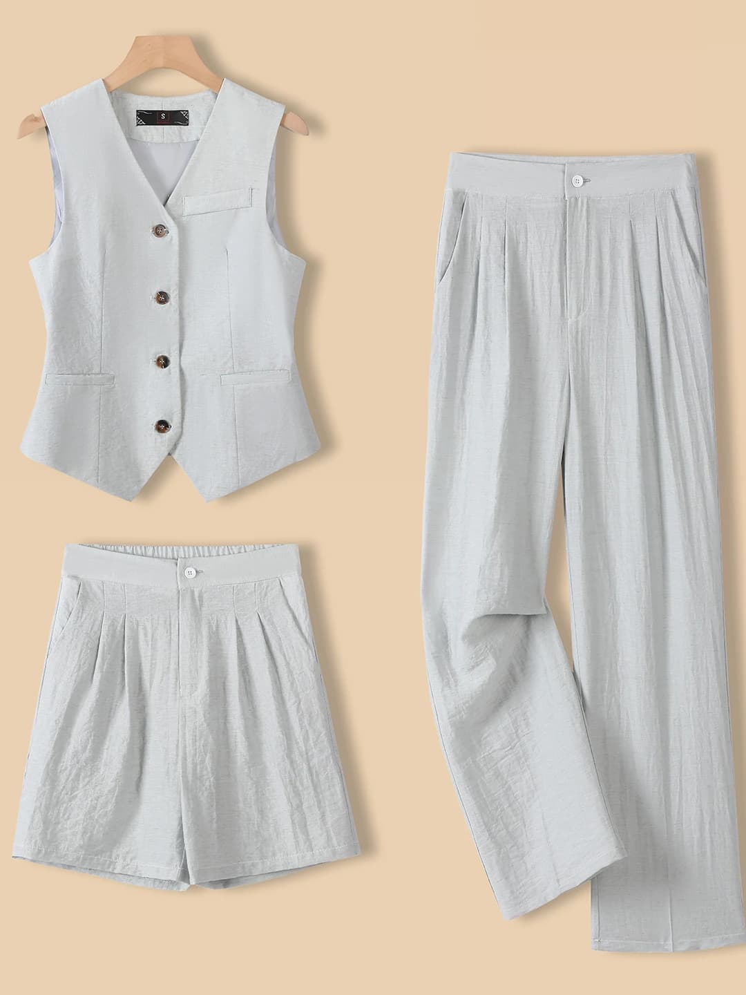 Professional Hong Kong Style Slim Fit Vest Jacket Commute Elegant Lady Suit Set Breathable V-Neck Single Button Summer Fashion
