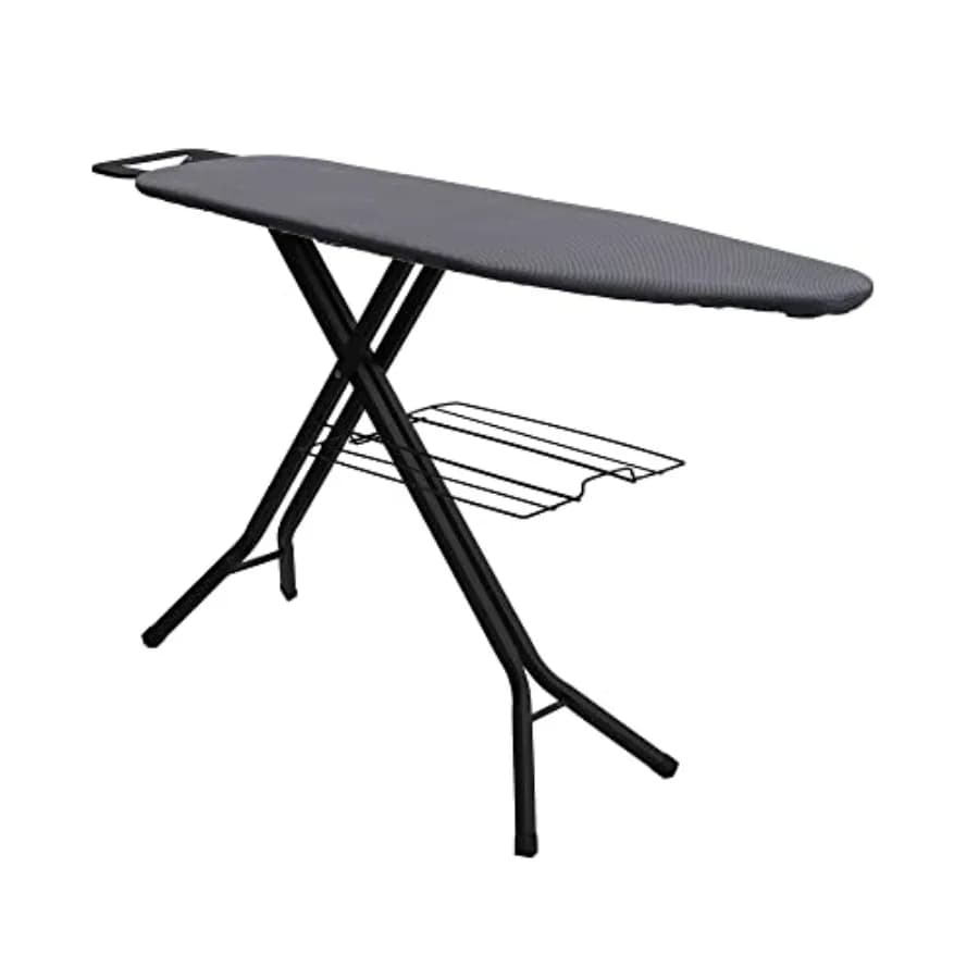 Asse da Stiro Deluxe Opaca con Piano in Rete d'Acciaio, 4 Gambe Esagonali Robuste, Rivestimento in Fibra Tecnica Resistente al Calore e Tappetino in Fibra da 6 MM, 4 Livelli di Altezza