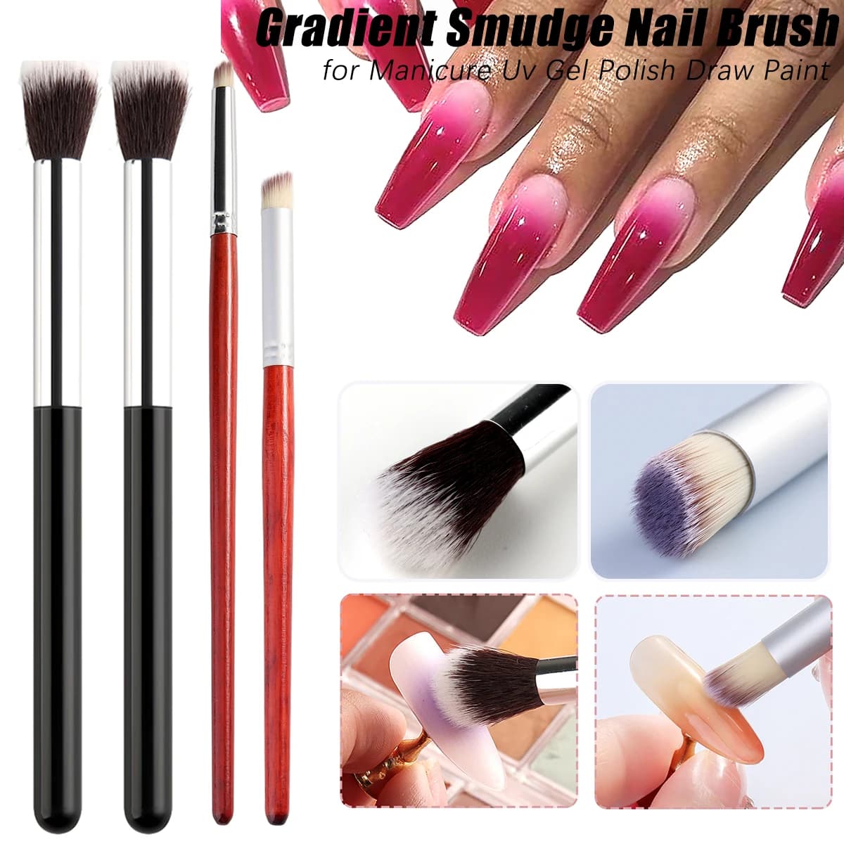 Nail Art Gradient Blush Brushes Ombre Smudge Painting Pens for Manicure Uv Gel Polish Draw Paint Wooden Pen Nail Tools Accesoir