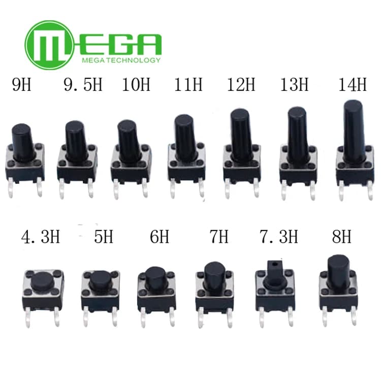 1000 Pcs Push Button Switch for Arduino 6X6X5 Mm 6*6*5 Millimeters 6*6*4.3/5/6/8/9/10/22 Millimeters
