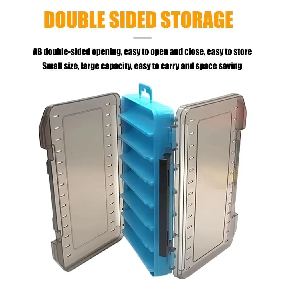 Plastic fishing gear box, double face, 12 compartments, fishing gear organizer, fishing accessories