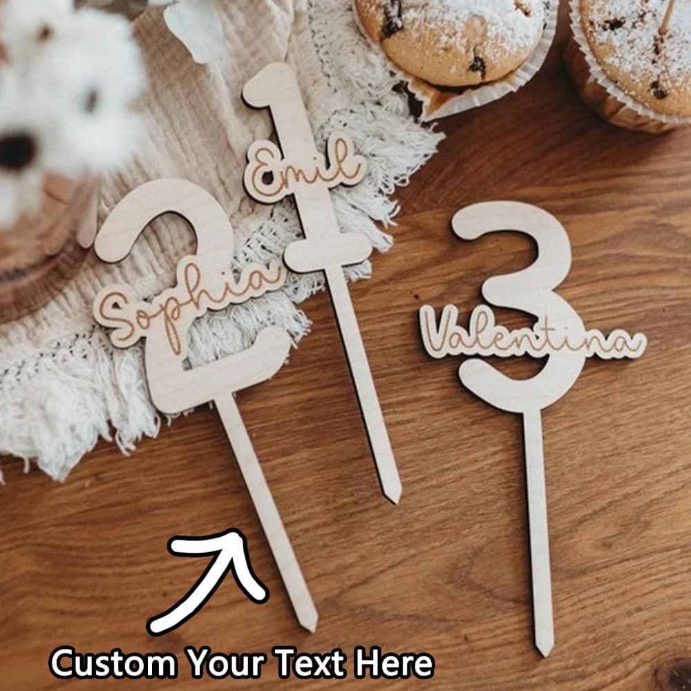 Custom Cake Topper - 1 piece customized with laser engraved wooden number and name, decoration with lucky number DIY for parties, birthdays and festivals