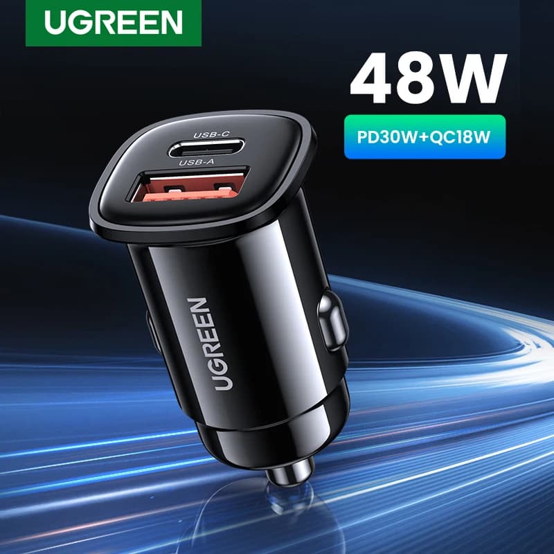 【NUOVO-IN】UGREEN Caricabatteria da auto USB 30W Quick Charge 4.0 QC4.0 QC3.0 PD Tipo C Caricatore USB per auto veloce per iPhone 17 Xiaomi Telefono cellulare