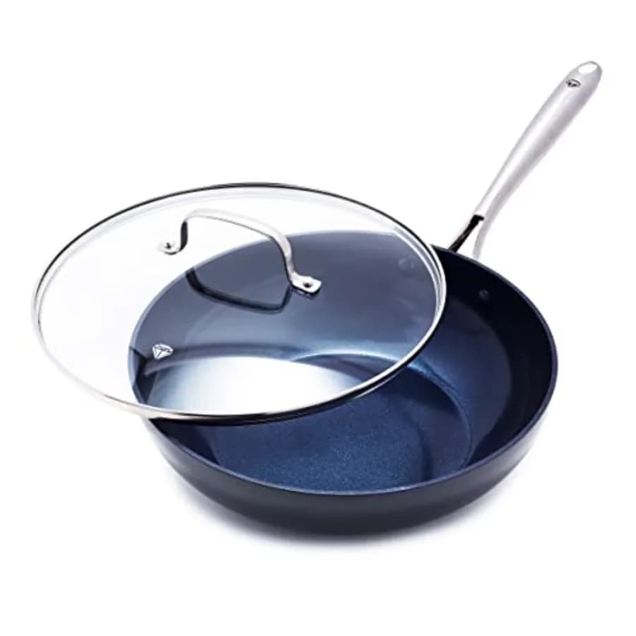 Anti-adhesive ceramic pan Anodized Dura da 11 Pollici con Coperchio, Senza PFAS, Washable in Dishwasher, Fitted with Oven, Grigia