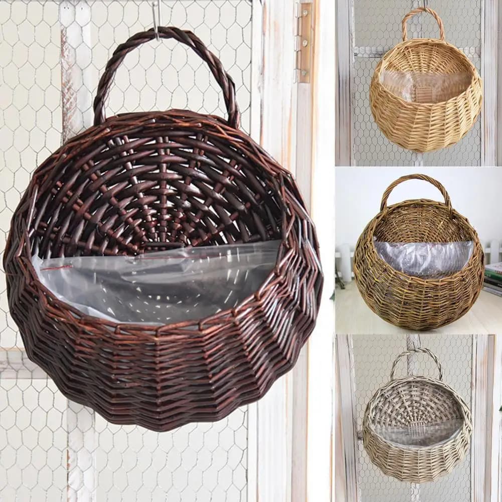 1 Set Multifunctional Flower Basket Decorative Rattan Flower Planter Wall Fence Hanging Pot Plants Holder