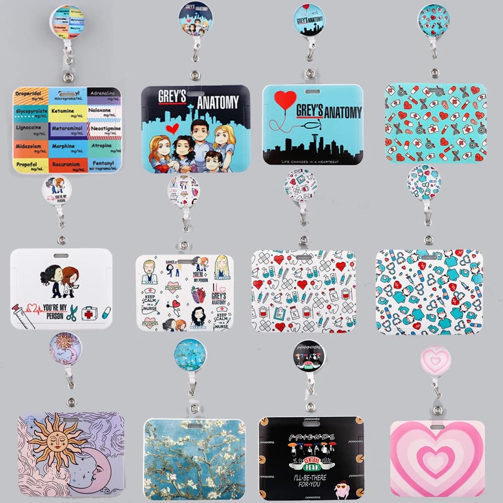 Grey's Anatomy Porta badge retrattile Porta carte da esposizione per infermiere Porta carte d'identità per medico Clip a catena Ufficio per studenti scolastici
