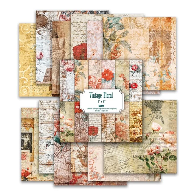 24 Sheets Vintage Floral Theme Snow Sock Craft Paper Pads Cutting Dies Art Background Origami Scrapbooking Card Making