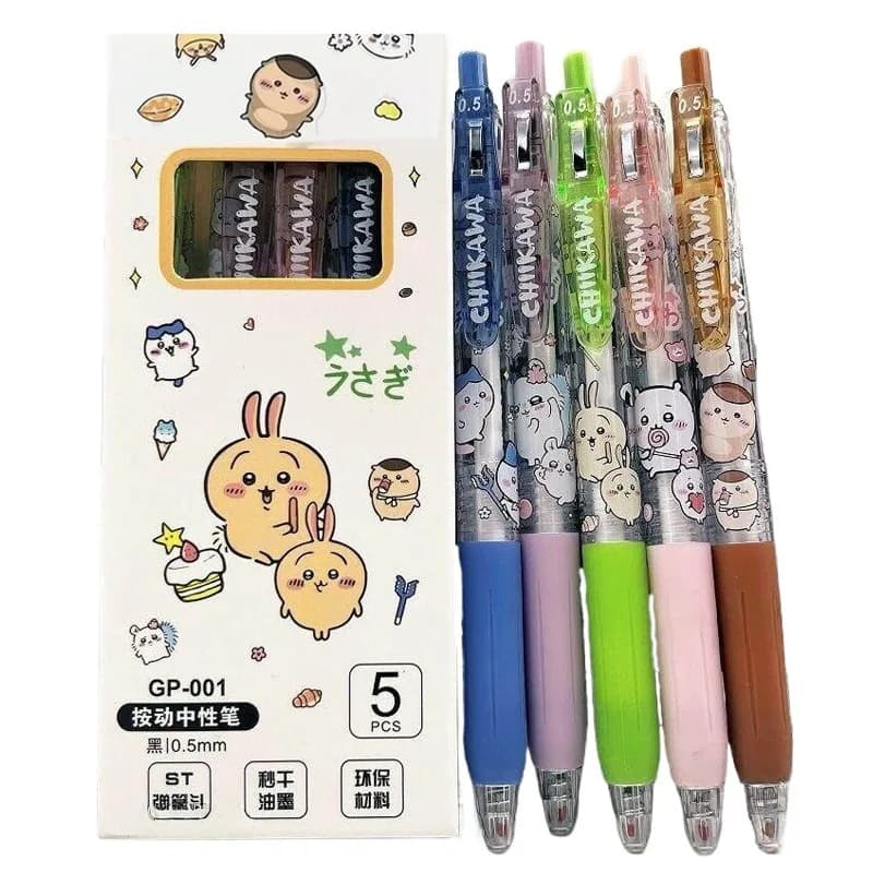 5Pcs Cartoon Kawaii Gel Pen 0.55mm Refill Press Pen Black Pen Student Stationery School Writing Supplies Animation Birthday Gift
