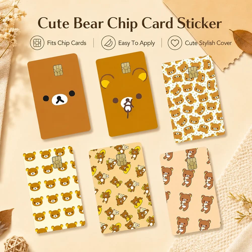 Kawaii Rilakkuma Chip Card Sticker Cute Cartoon Bank Card Skin Cover Credit Debit Card NFC Chip Card Decoration Wallet Accessory
