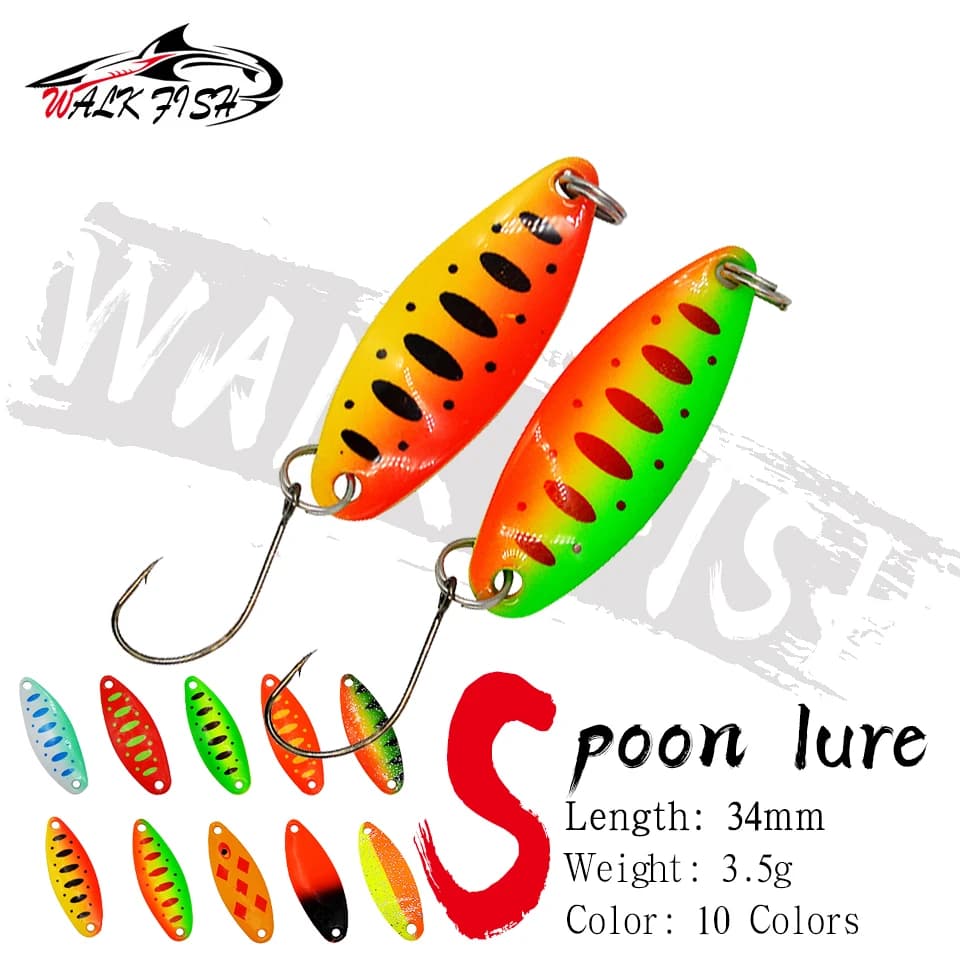 WALK FISH 3.4cm 3.5g metallo Spinner cucchiaio trota richiamo di pesca Hard Bait paillettes rumore Paillette esche artificiali paillettes Spinner