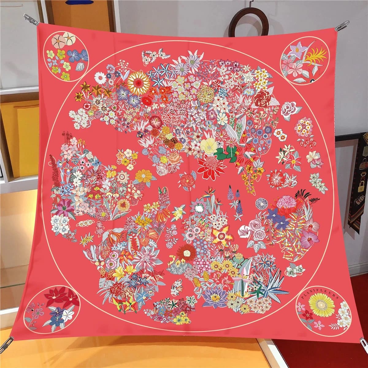 2024 summer 90*90CM Twill scarf floral shawl fashion brand beach sun protection silk scarves print square bandannas