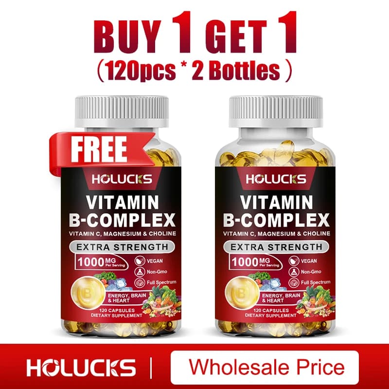 B vitamin complex, energy support, brain health, heart care, stimulates metabolism, relieves stress, daily supplement for adults