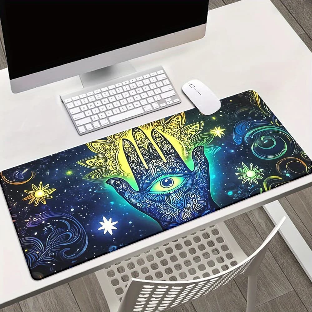 Tappetino per mouse da gioco Hamsa Hand Cosmic Eye XL con base in gomma antiscivolo per PC, giocatori e ufficio