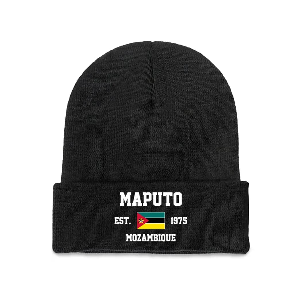 Mozambique EST.1975 Maputo Capital Men Women Unisex Knitted Hat Winter Autumn Print Beanie Cap Warm Bonnet
