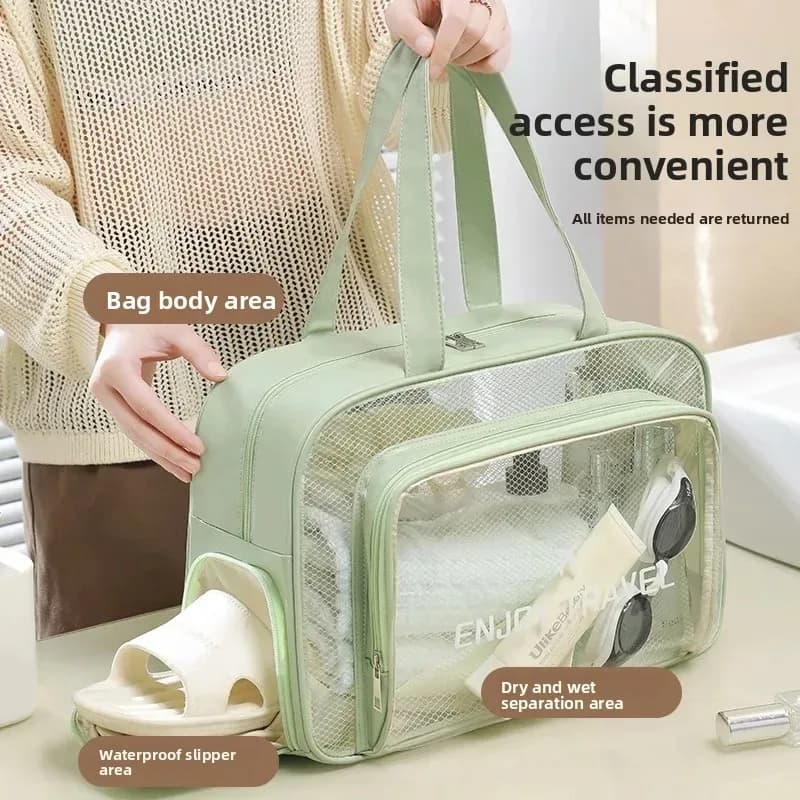 Borsa per il lavaggio fitness con separazione bagnata e asciutta Borsa da viaggio impermeabile Borsa per il nuoto Borsa per cosmetici portatile portatile in PU