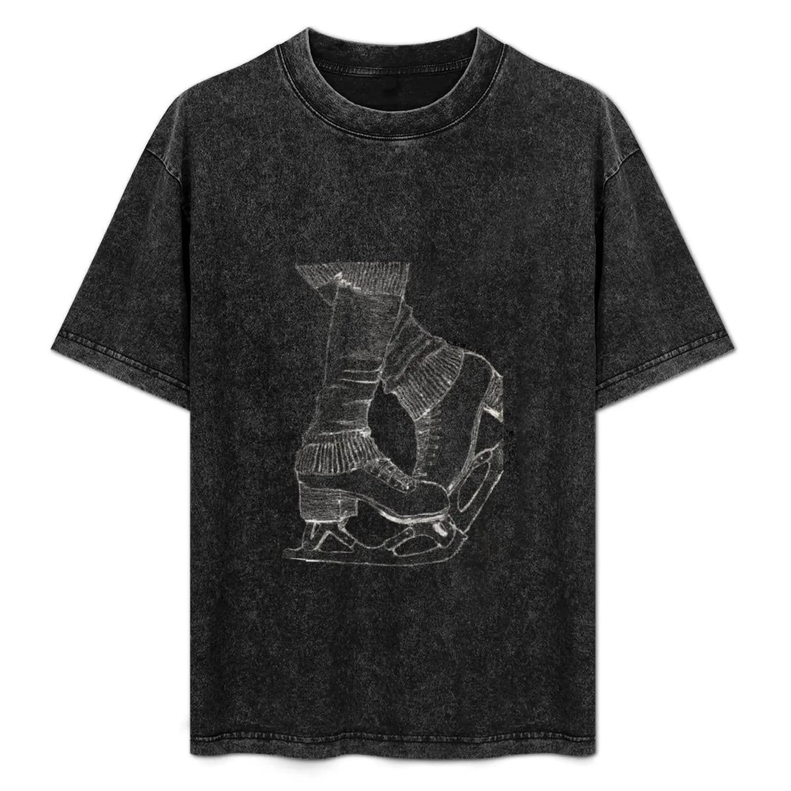 T-shirt con stampa pattini da ghiaccio e scaldamuscoli, casual, per tutti i giorni, a maniche corte
