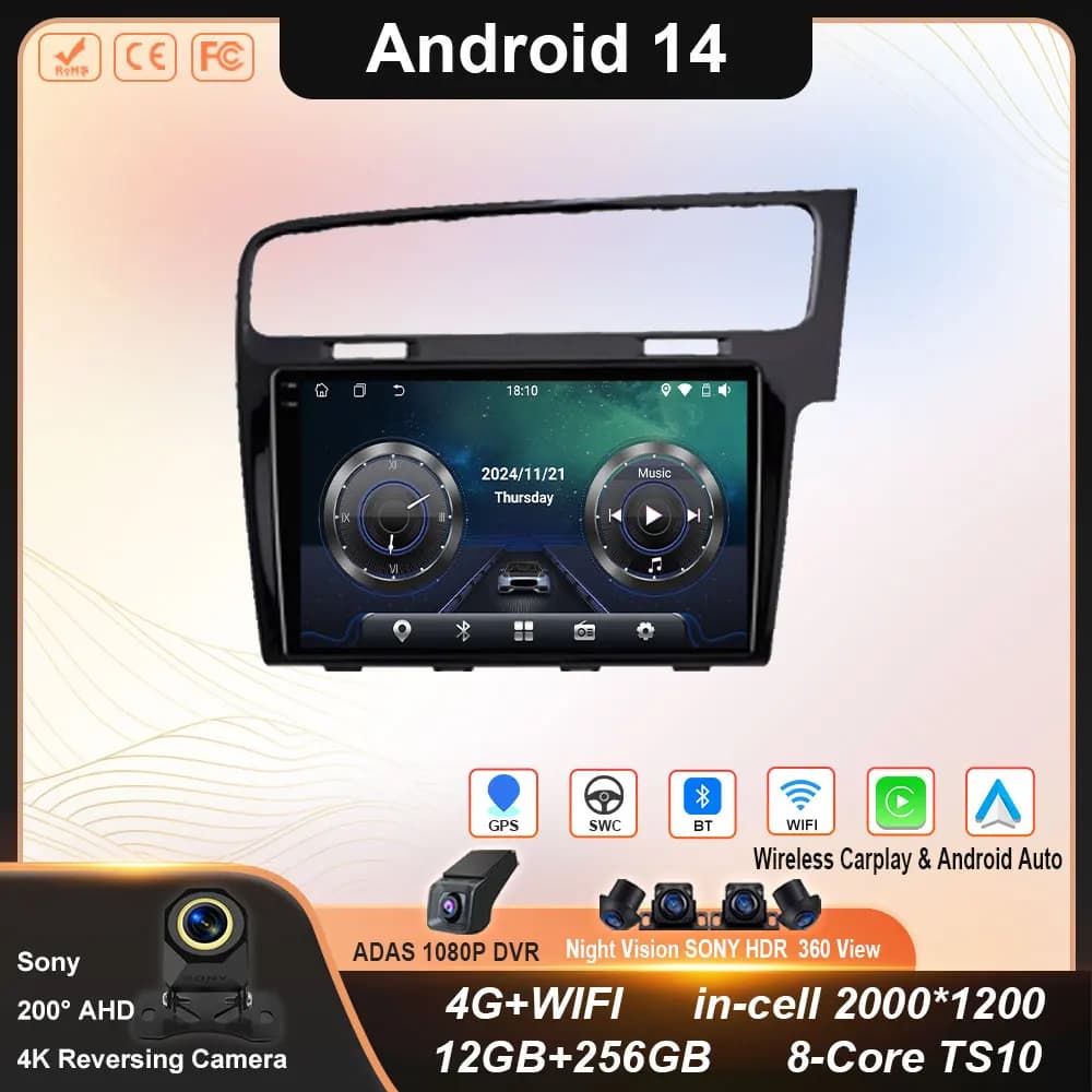 Android 14 Autoradio Per Volkswagen VW Golf 7 MK7 GTI 2012-2021 Guida a destra RHD Carplay Android Stereo Video Player 4G WIFI
