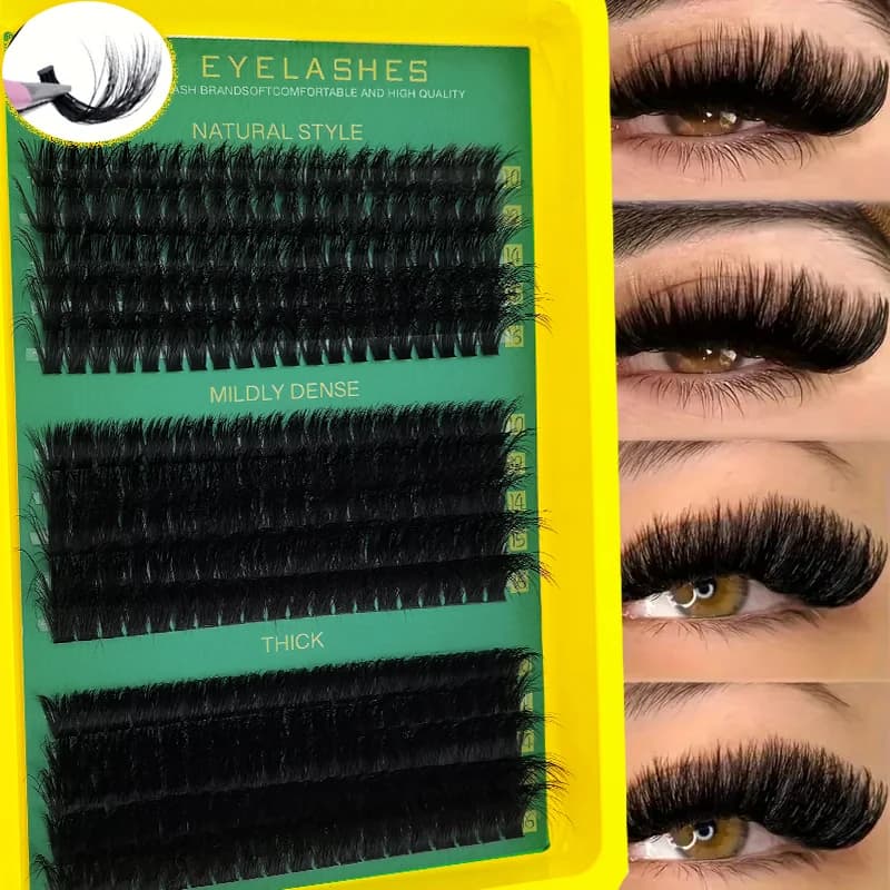 60D80D100D Thick fake eyelashes with mixed length, Cat-Eye style with D curl for a soft and dramatic look suitable for beginners