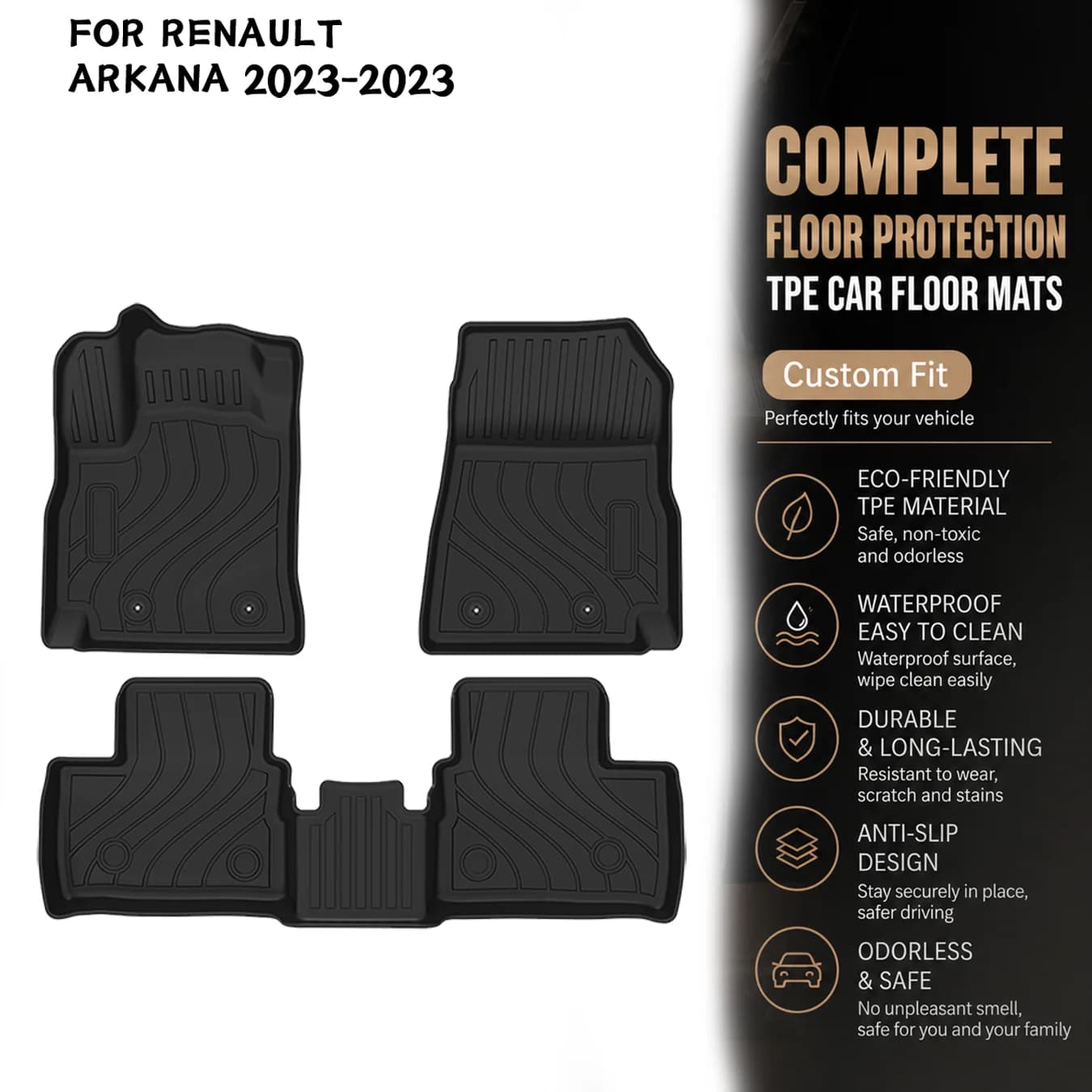 [LHD]Renault ARKANA 2023-2023 Four Seasons Waterproof and Anti-Slip TPE Floor Mat for Cars.