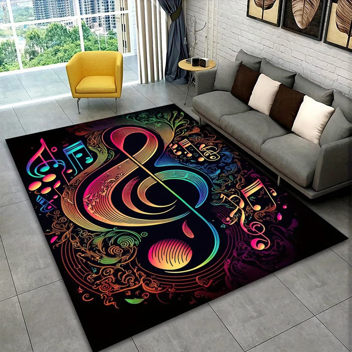 Tappetino antiscivolo con note musicali, tappeto in peluche con design a chiave tripla per soggiorno, camera da letto, sala giochi, dormitorio