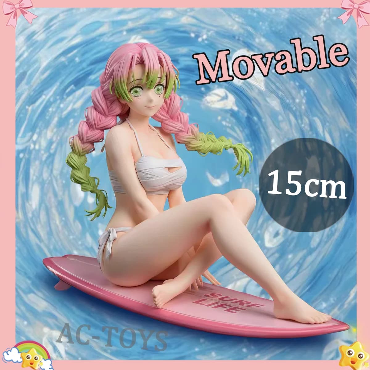Demon Slayer Kimetsu no Yaiba Mitsuri Kanroji Surfing Bikini Figure Statue 15cm Sexy Maid Movable PVC Toy Figure Model Gift