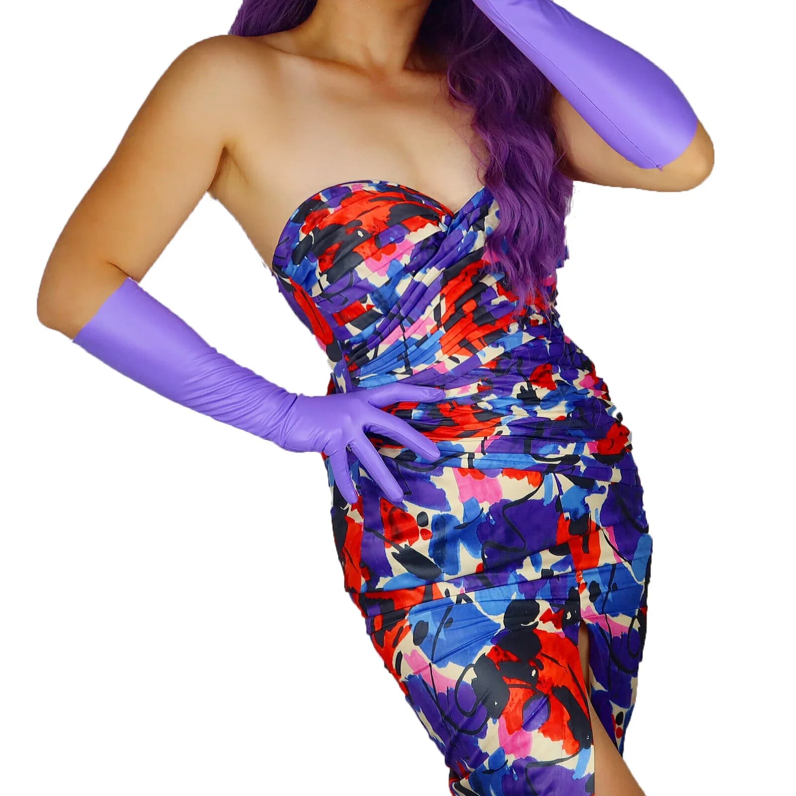 Guanti DooWay in LATEX Viola, Effetto Seconda Pelle, Extra Sottili in Ecopelle, 16 Pollici (40cm) Fino al Gomito, per Feste di Natale, Serate e Discoteche