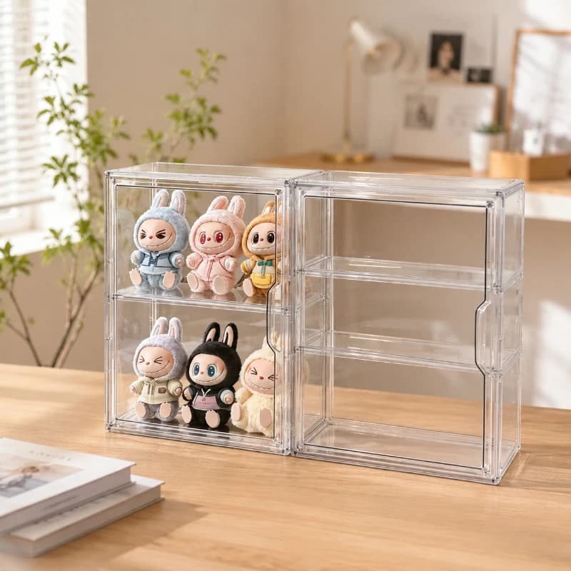 Clear Acrylic 3-Tier Display Case, Dustproof 2-Grid Storage Box for Toy Figures, Multi-Layer Blind Box Organizer for Collectible