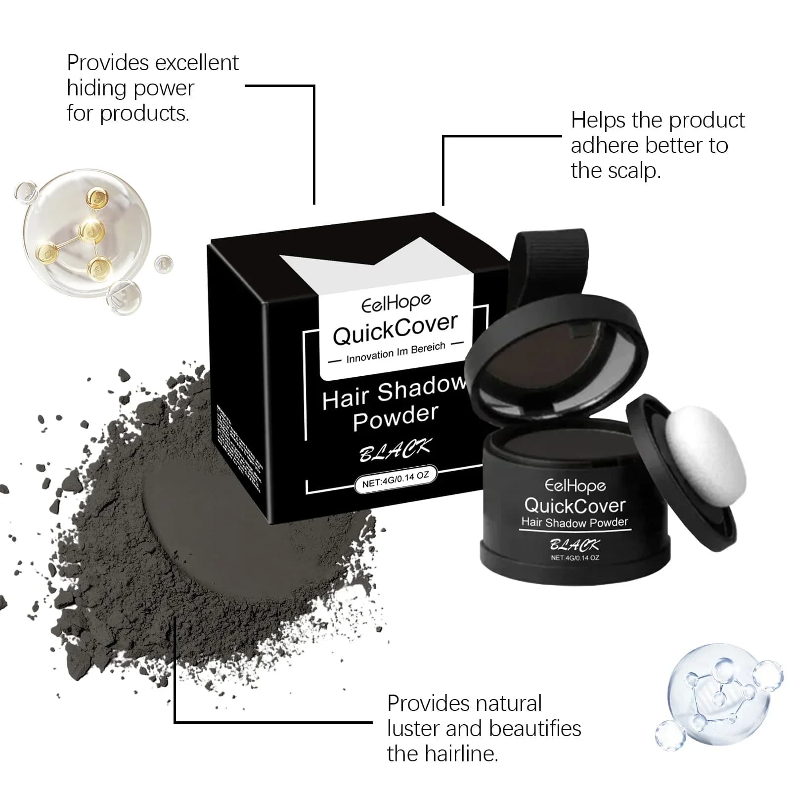 Eelhope Black Hairline Cover Touch Up Powder, Instant Hair Root Concealer Fluffy Fill Powder Boost Makeup Look