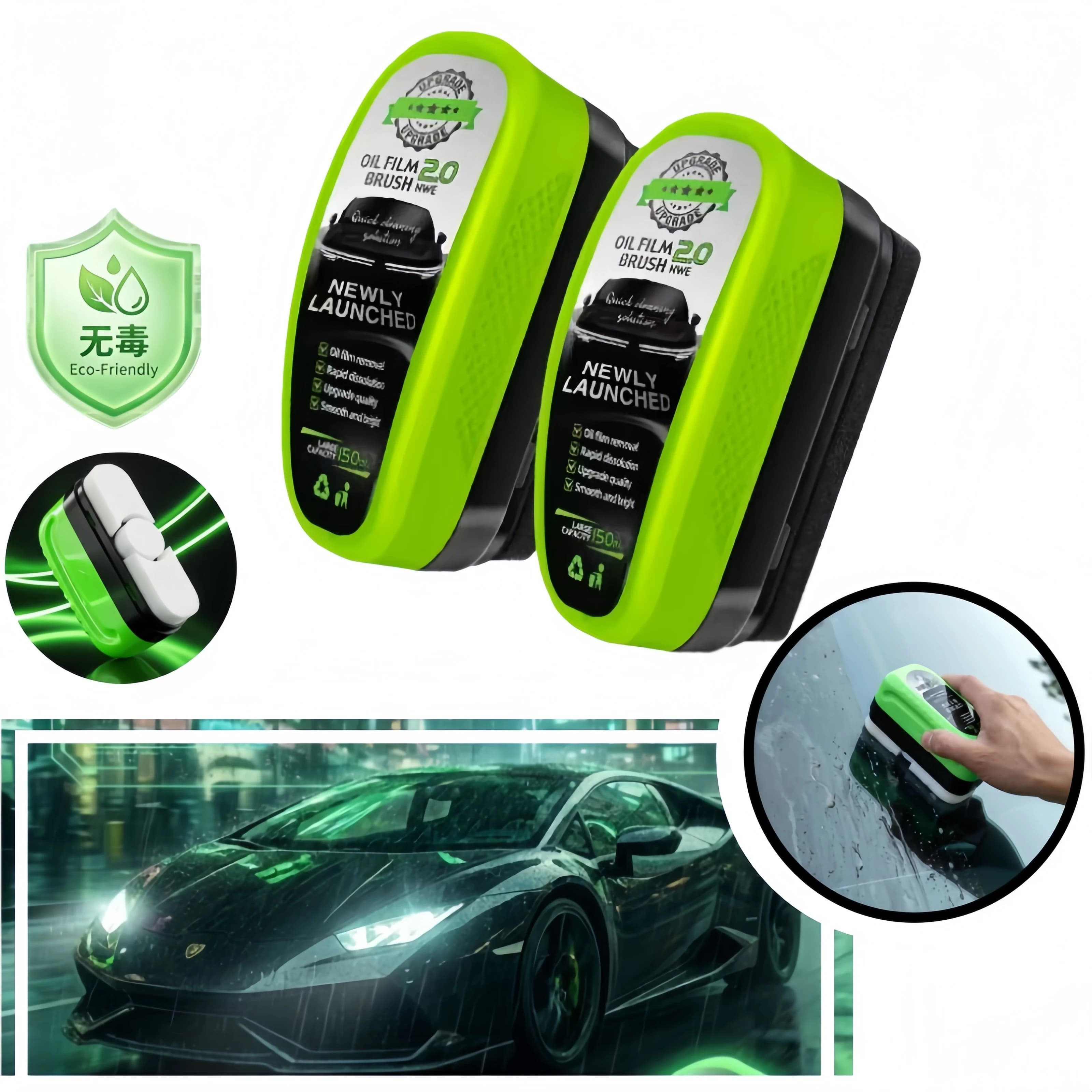 Oleosa Film Removal Kit for Non-Toxic Auto Veters, Powerful Windscreen Cleaner with Sponge and Brush for Macchie Removal, Eco-Friendly