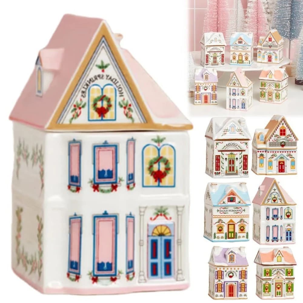 Set di case delle spezie del villaggio delle vacanze di Natale, ornamento dipinto in resina, cabina, decorazione del desktop, regali per feste e festival